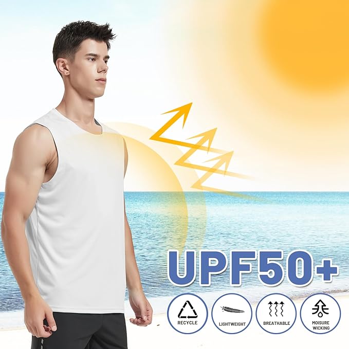 MIER Men's Workout Tank Tops UPF 50+ Swim Shirts Quick Dry Running Sleeveless UV Protection Muscle Tees
