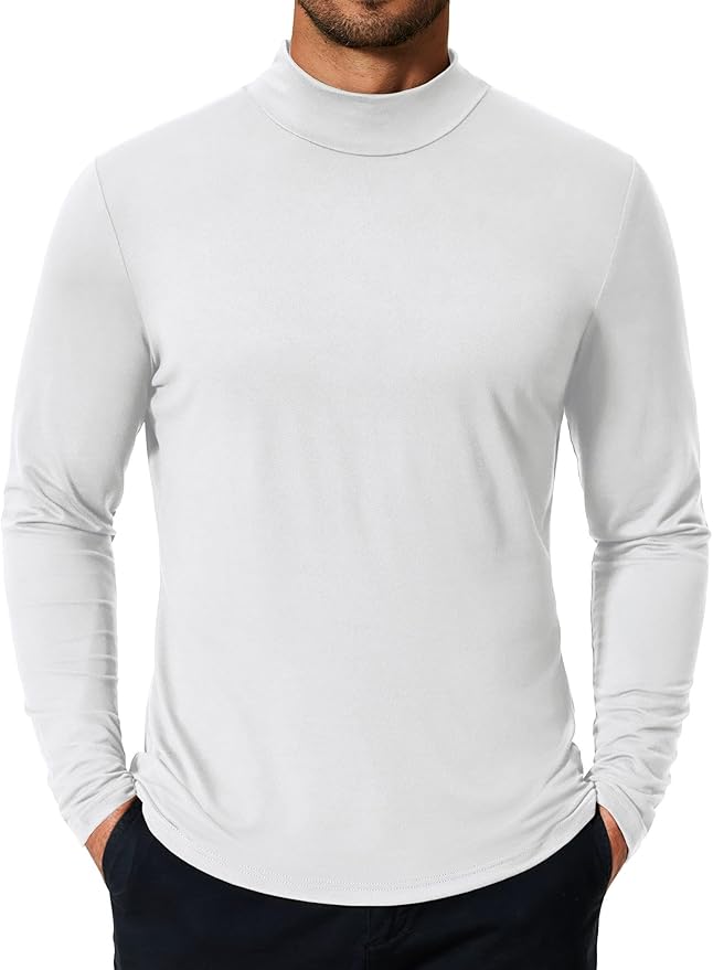COOFANDY Mens Mock Turtleneck T-Shirts Long Sleeve Solid Color Tees Shirts Basic Casual Slim Fit Pullover T Shirts