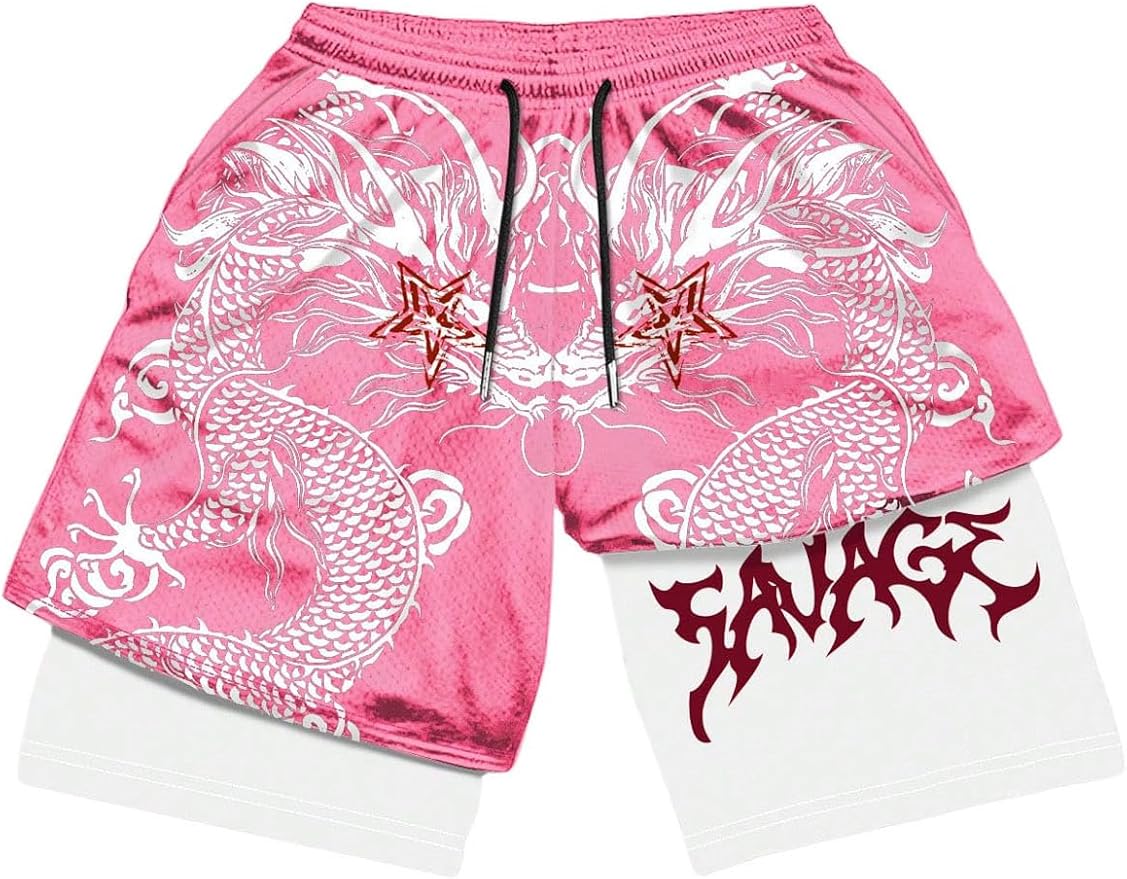 Men's Graphic Shorts with Liner Cross Print Drawstring 2 in 1 Gym Track Bottoms