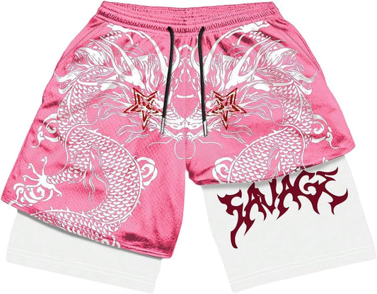 Men's Graphic Shorts with Liner Cross Print Drawstring 2 in 1 Gym Track Bottoms