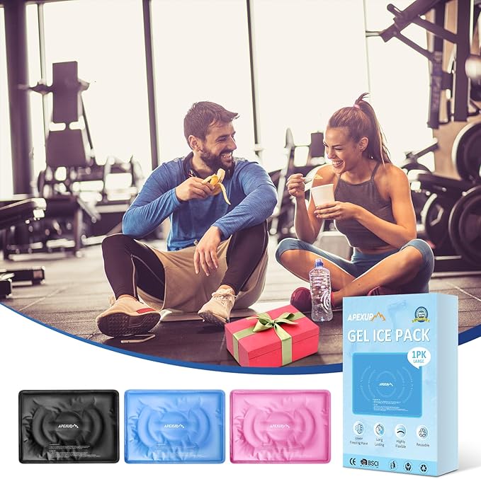 APEXUP Gel Ice Packs for Injuries Reusable, Flexible Double Sided Cold Packs for Injuries, Ice Pack for Knee, Shoulder, Back, Hip, Leg, Arm (Blue, L, 1PK)