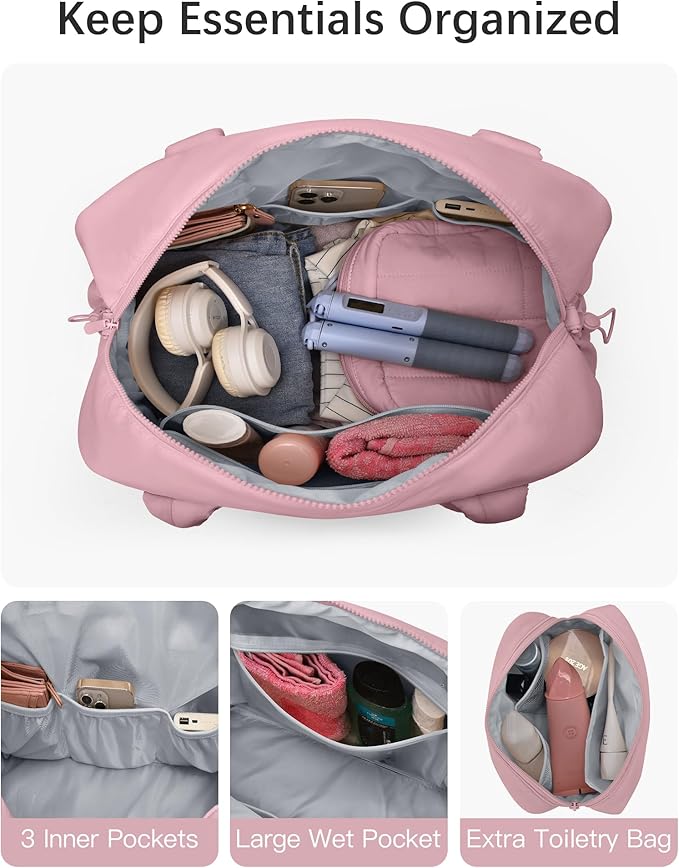 oscaurt Gym Bag for Women Lightweight Duffle Bag for Travel with Toiletry Pouch Water Resistant Carry On Weekender Overnight Duffel