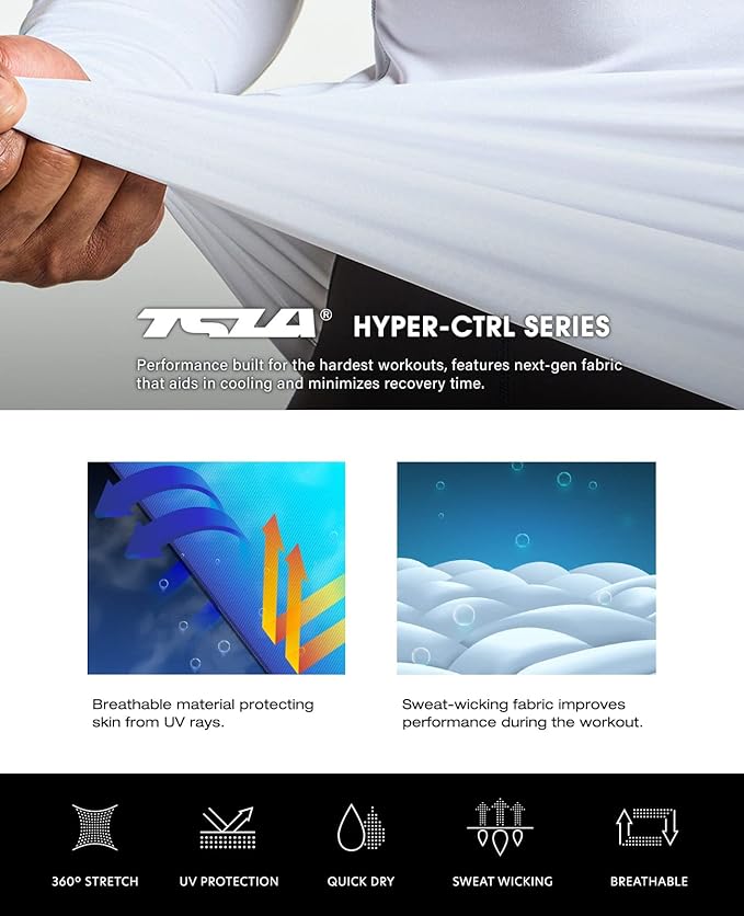 TSLA Men's UPF 50+ Compression Shirts, Cool Dry Long Sleeve Athletic Tops, Sports Baselayer Workout Shirt