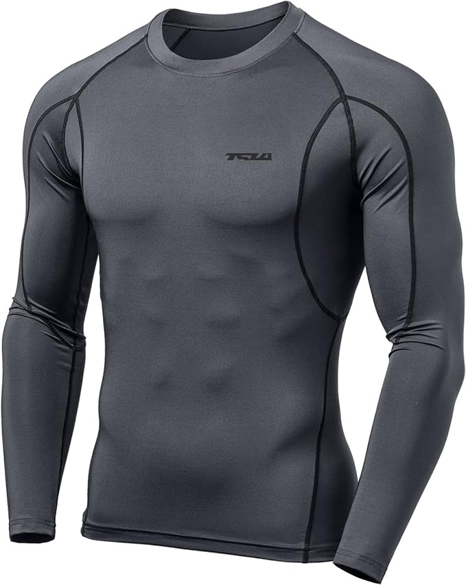 TSLA Men's UPF 50+ Compression Shirts, Cool Dry Long Sleeve Athletic Tops, Sports Baselayer Workout Shirt