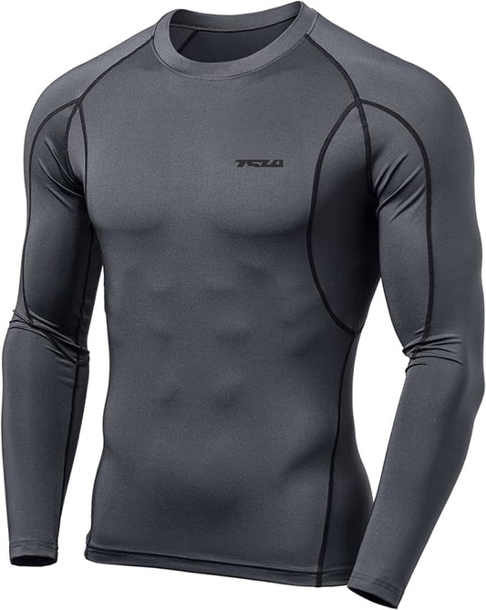 TSLA Men's UPF 50+ Compression Shirts, Cool Dry Long Sleeve Athletic Tops, Sports Baselayer Workout Shirt