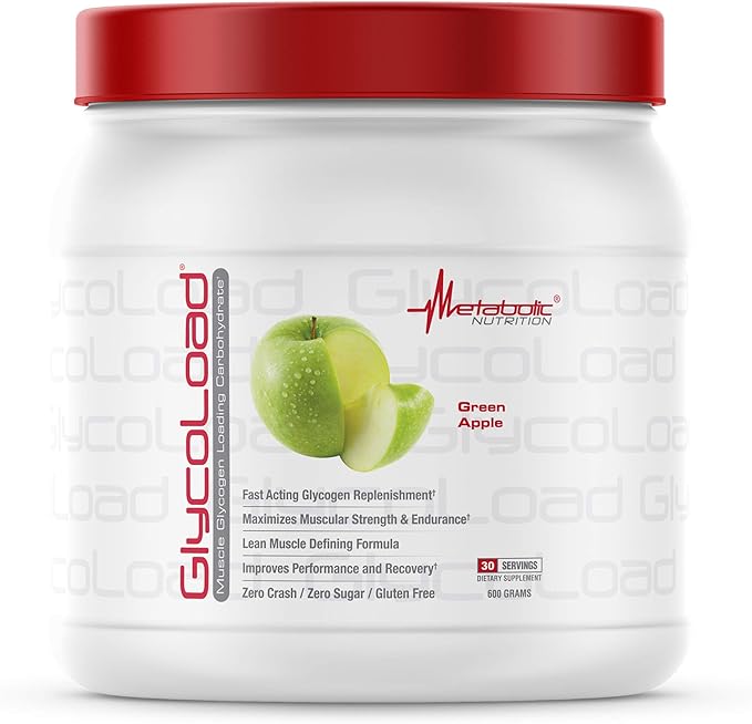 Metabolic Nutrition, Glycoload, 100% Micronized Cyclic Cluster Dextrin Carbohydrate Powder, Muscle Glycogen Loading Carbohydrate, Pre Intra Post Workout Supplement, Green Apple, 600 gm (30 ser)