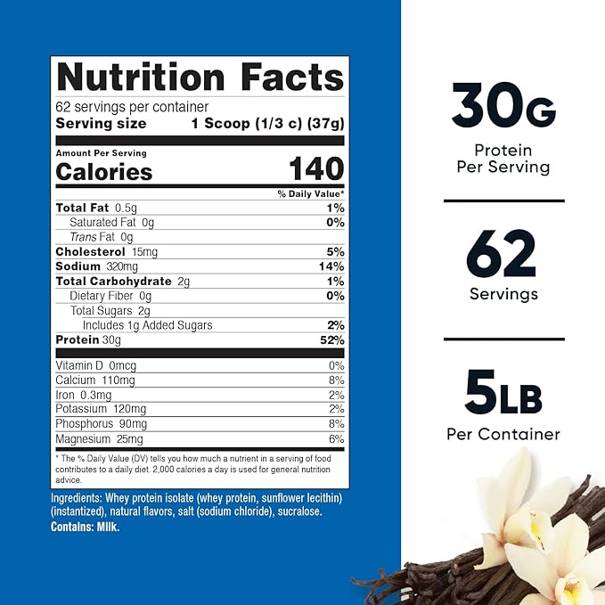 Nutricost Isolate Whey Protein Powder, Vanilla, 5 pounds