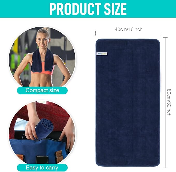 SINLAND Microfiber Gym Towels Sports Fitness Workout Sweat Towel Super Soft and Absorbent 3 Pack 16 Inch X 32 Inch