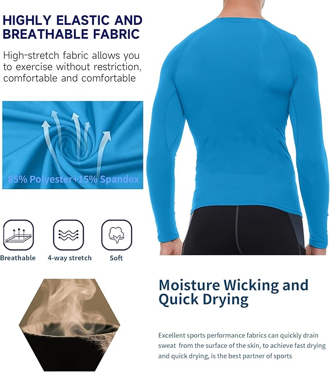 Compression Shirt Men Long Sleeve Quick Dry T-Shirt Athletic Workout Base Layer Running Sports Gym Undershirts