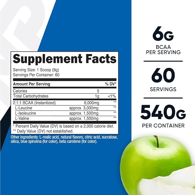 Nutricost BCAA Powder 2:1:1 (Green Apple, 60 Servings)