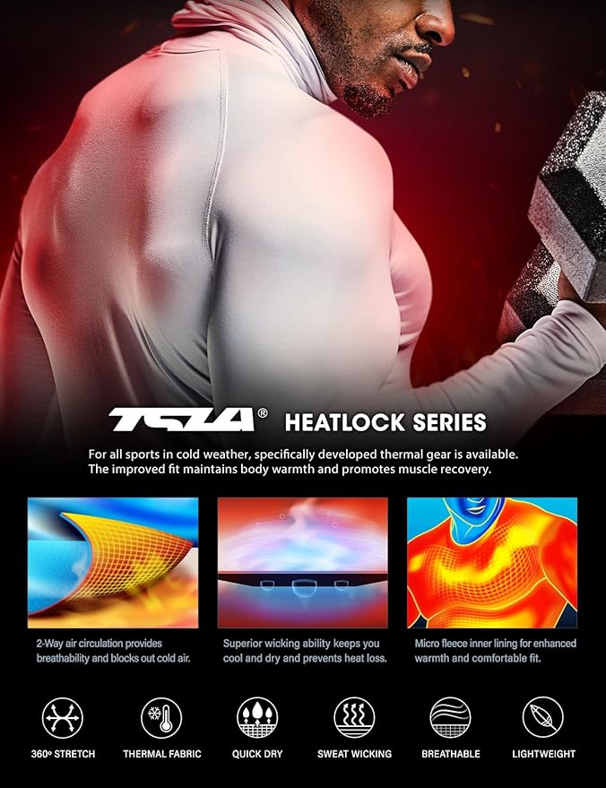 TSLA Men's Thermal Long Sleeve Compression Shirts, Mock/Turtleneck Winter Sports Running Base Layer Top