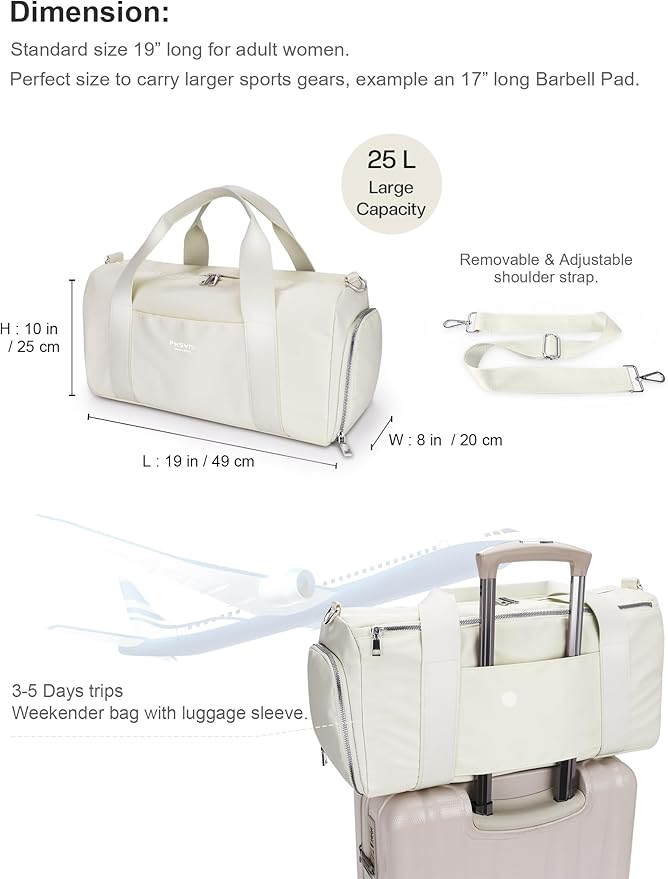 Gym Bag for Women and Men with Shoe Compartment & Wet Pocket - Duffle Bag for Travel Sports Fitness Workout Athletic, 19"-Medium, Beige