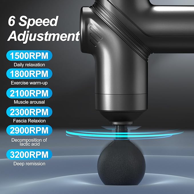 Deep Tissue Massage Gun Portable, Mini Electric Muscle Massager, Suitable for Relieving Back, Neck and Body Pain, with 4 Heads and 6 Speeds, Black