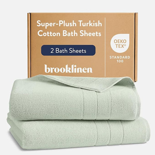 Brooklinen Super-Plush Turkish Cotton Bath Sheets Set of 2 Cotton, 820 GSM, Highly Absorbent, Machine Washable, Perfect for Home & Bathroom (40" x 65", Aloe Green)
