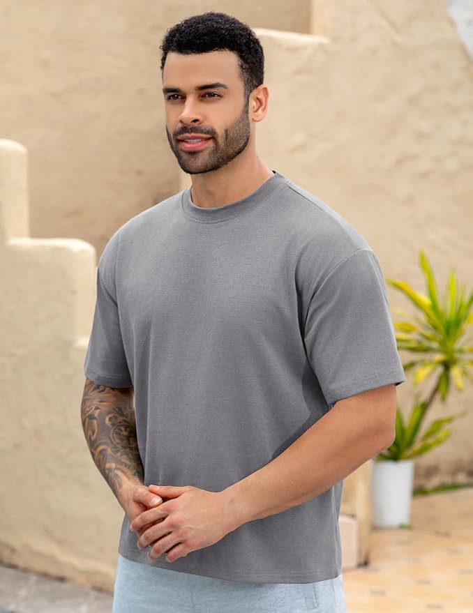 Mens Oversize Short Sleeve T-Shirts Loose Fit Solid Color Lightweight Tee Shirt Athletic Dry Fit Top