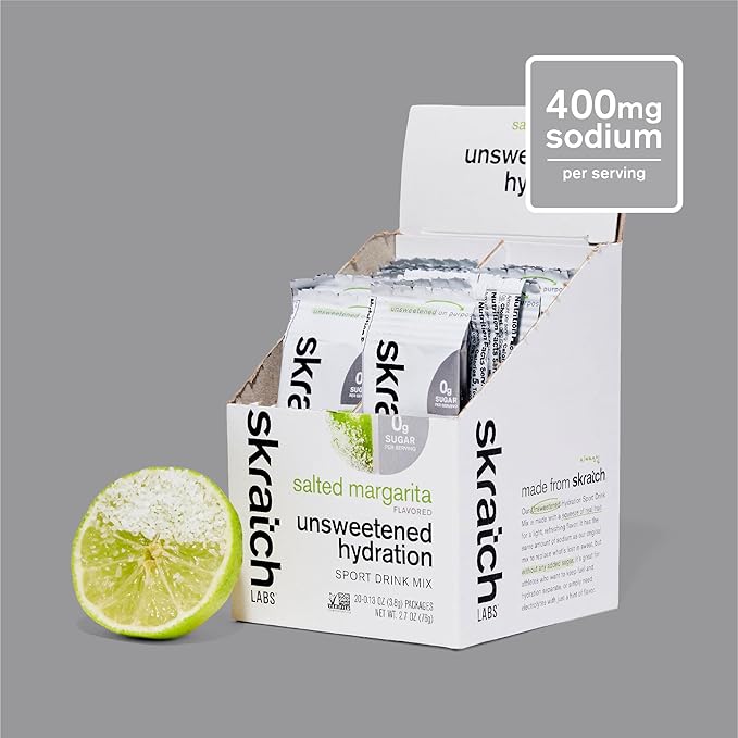 Skratch Labs Unsweetened Hydration Sport Drink Mix | Sugar Free | Electrolytes Booster | Salted Margarita - 20 Servings | Non-GMO, Vegan, Kosher, Keto, Paleo