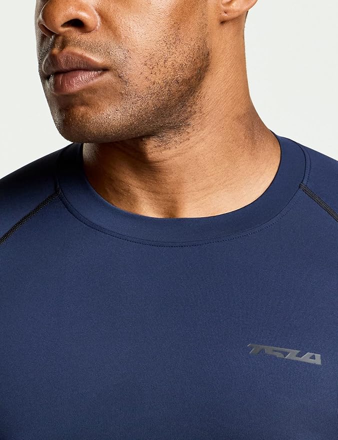 TSLA Men's UPF 50+ Compression Shirts, Cool Dry Long Sleeve Athletic Tops, Sports Baselayer Workout Shirt