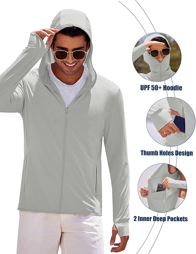 COOFANDY Men Full Zip UPF 50 Sun Protection Hoodie Jacket Long Sleeve Lightweight Breathable UV Shirts with Pockets