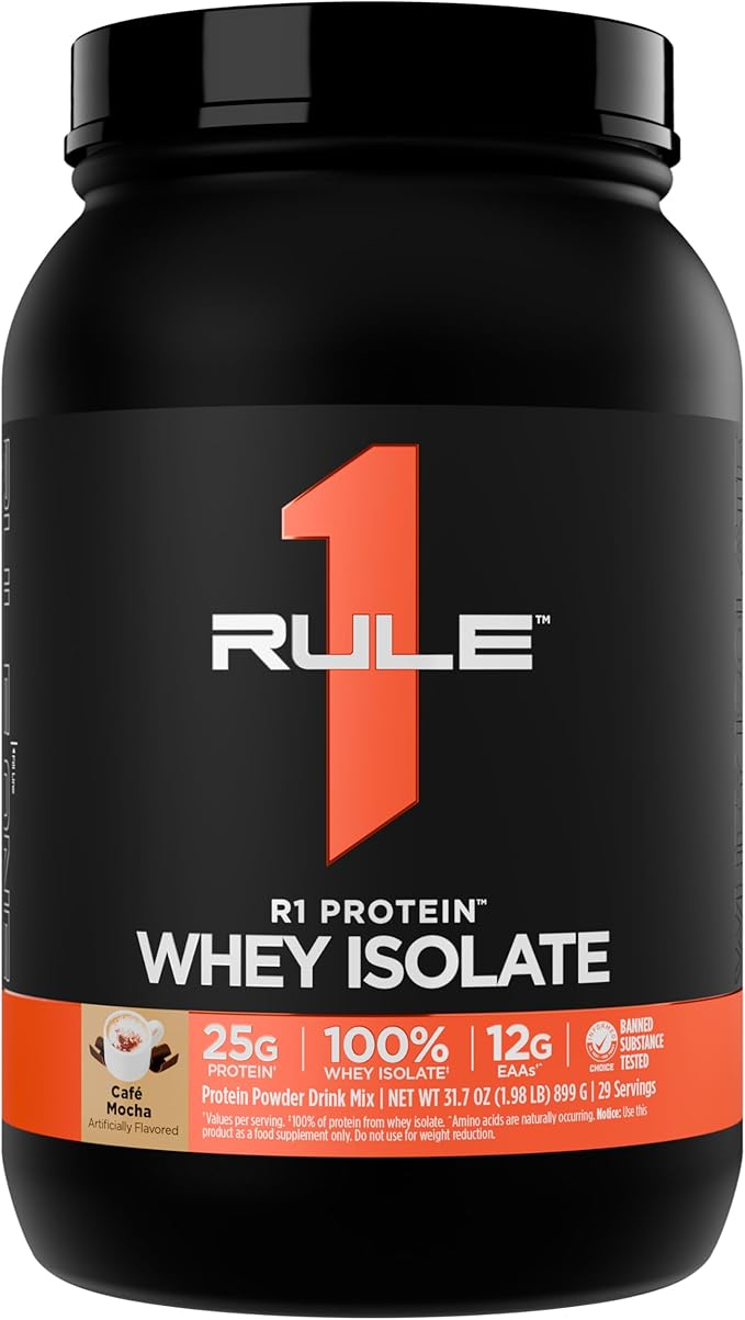 Rule 1 R1 Protein Whey Isolate - with 25g Protein & 6g BCAA Exclusively from Isolated & Hydrolyzed Sources for Workout Recovery (2 Pounds*, Café Mocha)