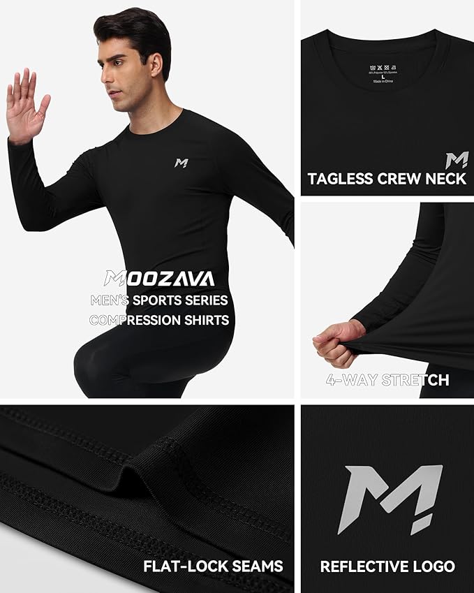 Mens Compression Shirt Long Sleeve Quick Dry Athletic Workout Gym T-Shirt SPF Running Top Sport Undershirt Base Layer