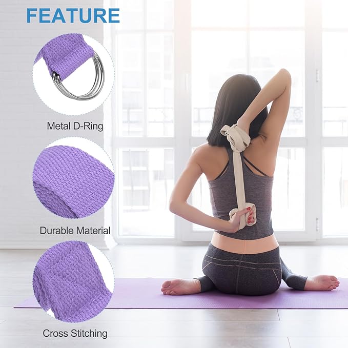 PATIKIL Yoga Strap for Stretching Cotton Yoga Belt with Adjustable Metal D-Ring Buckle Stretch Bands for Fitness Pilates