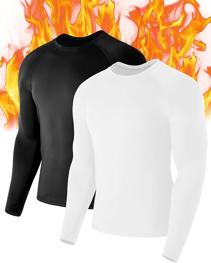 Mens Thermal Compression Shirts, Warm Long Sleeve Fleece Lined Tops Athletic Base Layer for Running Cold Weather