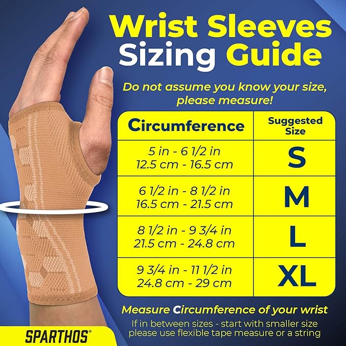 Sparthos Wrist Support Sleeves (Pair) – Medical Compression for Carpal Tunnel and Wrist Pain Relief – Wrist Brace for Men and Women – Made from Innovative Breathable Elastic Blend