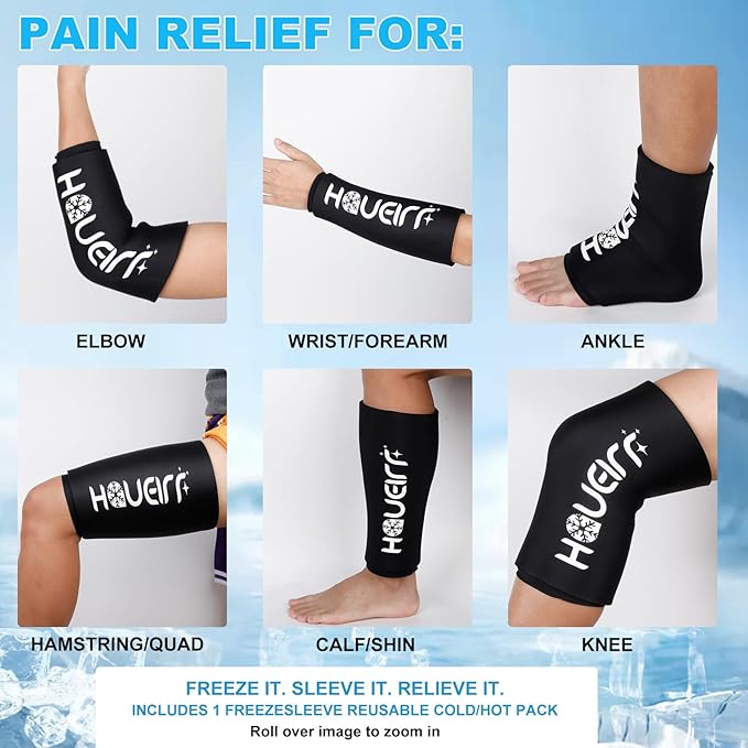 Knee Ice Pack Wrap with Compression Sleeve, Flexible Gel Ice Wrap for Knee, Elbow, Ankle, Foot, Reusable Hot & Cold Therapy for Injuries, Pain Relief, Meniscus, ACL, MCL Recovery - XL