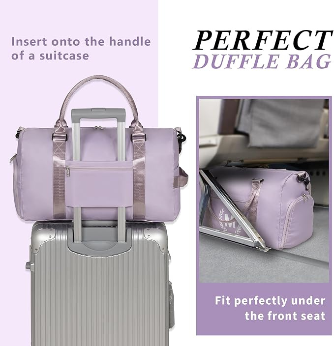 Gym Bag for Women, Personalized Duffle Bag with Shoe Compartment, for Yoga & Dance with Wet Pocket and Mat Strap.