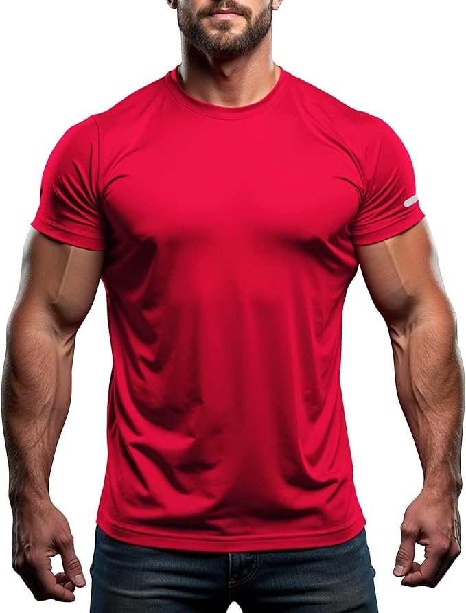 Mens Workout Shirts Fitted, Quick Dry Gym Tshirts Running Athletic Top Moisture Wicking Tee
