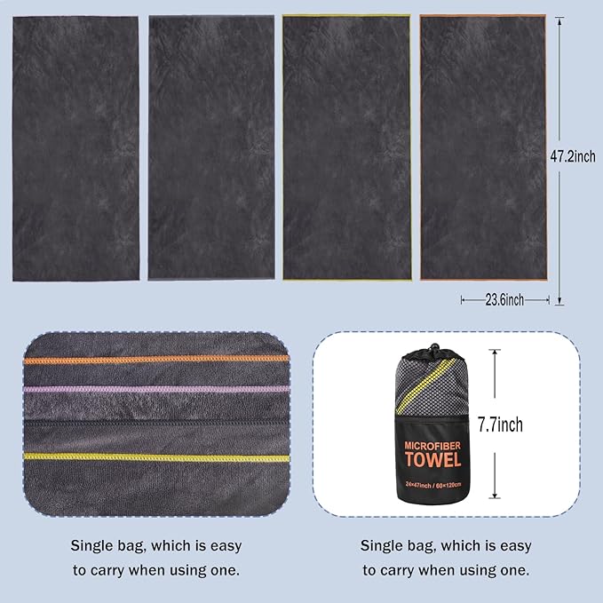 Dofilachy 4 Pack Camping Towel - Camping Towels Quick Dry Towel Microfiber Travel Sports Towel for Camp Bath Beach Swim, Large 24” x 48”