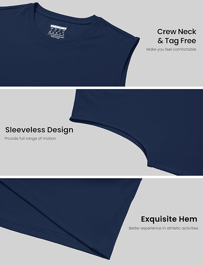 MAGCOMSEN 2 Pack Men's UPF 80+ Tank Tops Quick Dry Workout Gym Sleeveless Muscle Shirts Cooling Summer Beach Swim Shirt