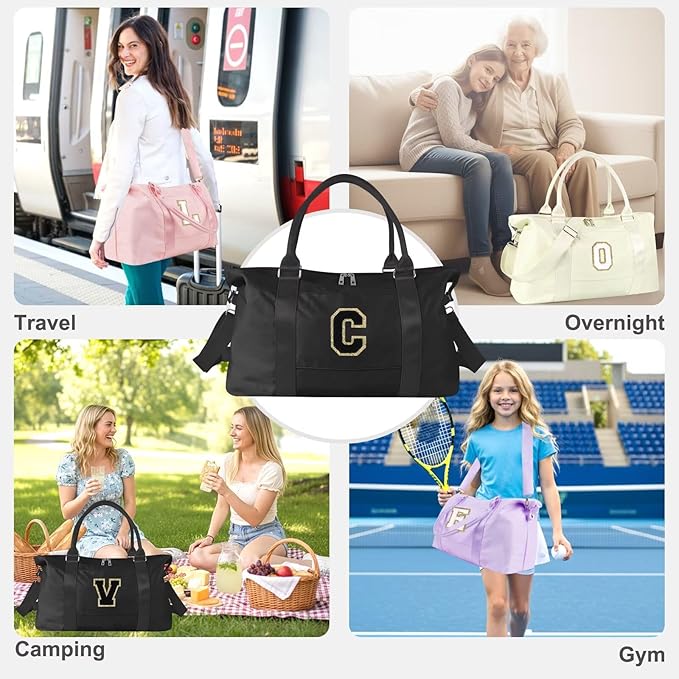 Dance Gym Duffel Bag for Teen Girls, Personalized Initial Travel Weekender Bag,Cute Overnight Carry On Duffle for Women,Sports Travel Cheer Bag,Monogram Christmas Gifts for Tween Preppy(black-B)