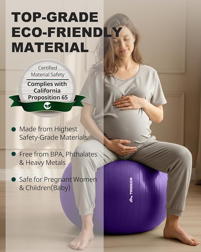 Trideer Extra Thick Yoga Ball Exercise Ball, 5 Sizes Gym Ball, Heavy Duty Ball Chair for Balance, Stability, Pregnancy, Quick Pump Included