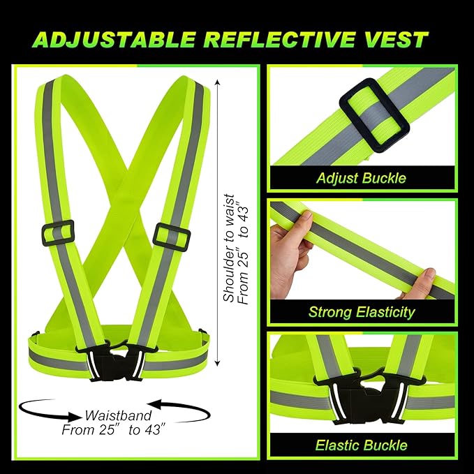 Hercicy 12 Pcs Reflective Vest High Visibility Safety Vests, Adjustable Bright Neon Lightweight Strap Gear (Yellow)