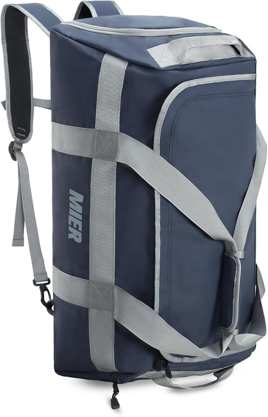 MIER Gym Bag for Men Large Duffel Backpack with Shoe Compartment, 60L Convertible Duffle Bags Weekender Overnight Bag for Gym Sports Travel, Blue