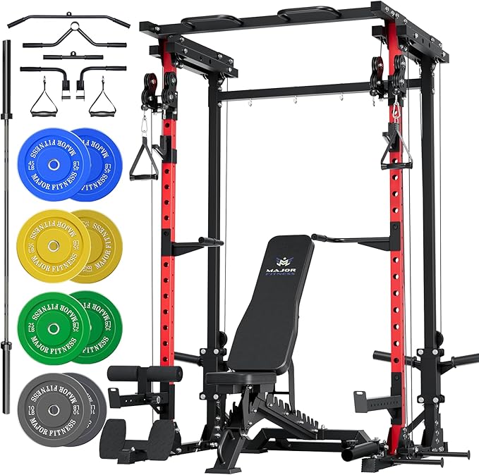 MAJOR FITNESS Drone3 Power Rack, Multi-Function Home Gym Squat Rack with Pull-Up Bar, Cable Crossover & J-Hooks, Heavy-Duty Steel Frame for Maximum Stability & Strength Training