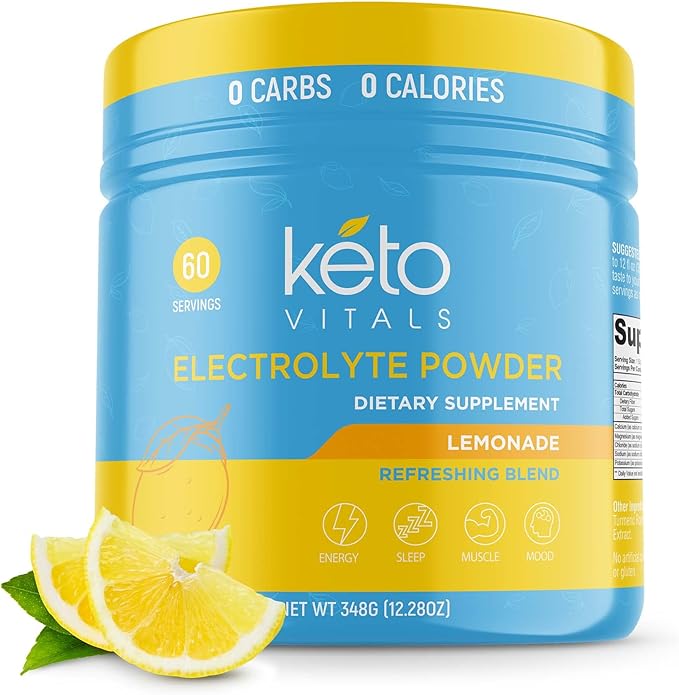 Keto Vitals Electrolytes Powder | Keto-Friendly Electrolytes with Potassium, Magnesium, Sodium, Calcium | Keto Electrolytes Supplement Energy Drink Mix | Sugar-Free, Zero Calories, Zero Carbs