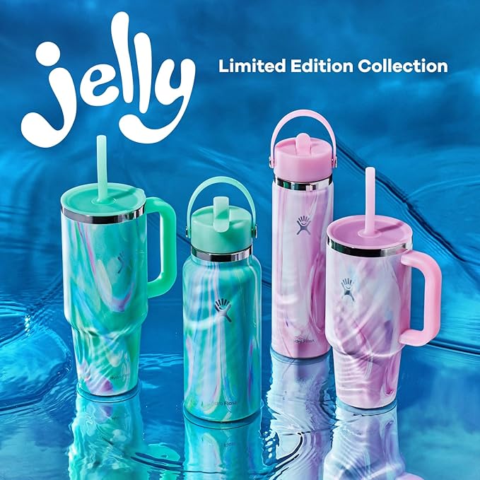 Hydro Flask Water Bottle - Insulated Stainless Steel - Wide Mouth Flex Straw Lid, Non Spill, Leakproof and Refillable in 32 Oz Jelly Pink
