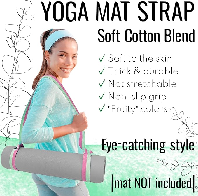 TECEUM Yoga Mat Strap – 30+ Colors – Adjustable Mat Holder Sling Carrier for All Mats [Mat Not Included]
