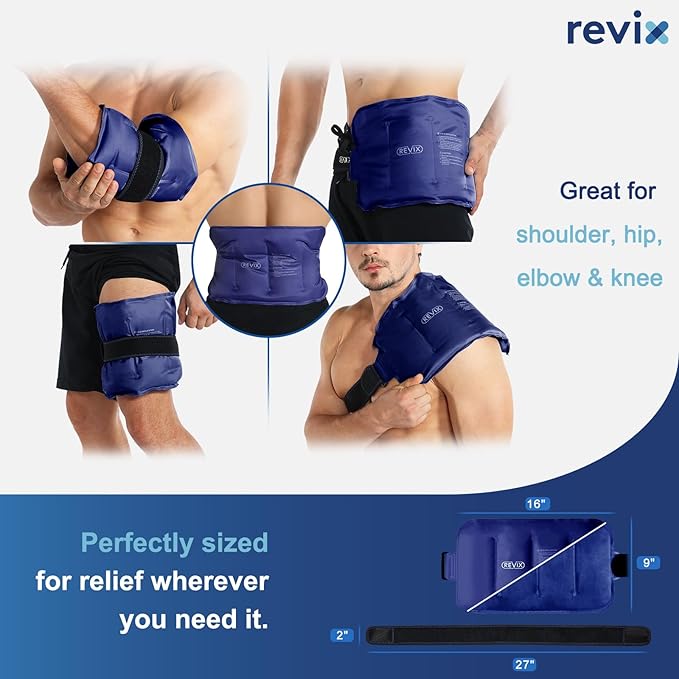 REVIX Ice Pack for Injuries Reusable Gel for Lower Back, Cold Packs for Back Shoulder, Elbow, Hip, Leg, Wrap Around Entire Knee, Soft Cold Compress,16 × 9" Navy