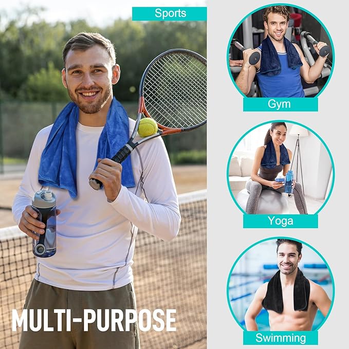 SINLAND Microfiber Gym Towels Sports Fitness Workout Sweat Towel Super Soft and Absorbent 3 Pack 16 Inch X 32 Inch