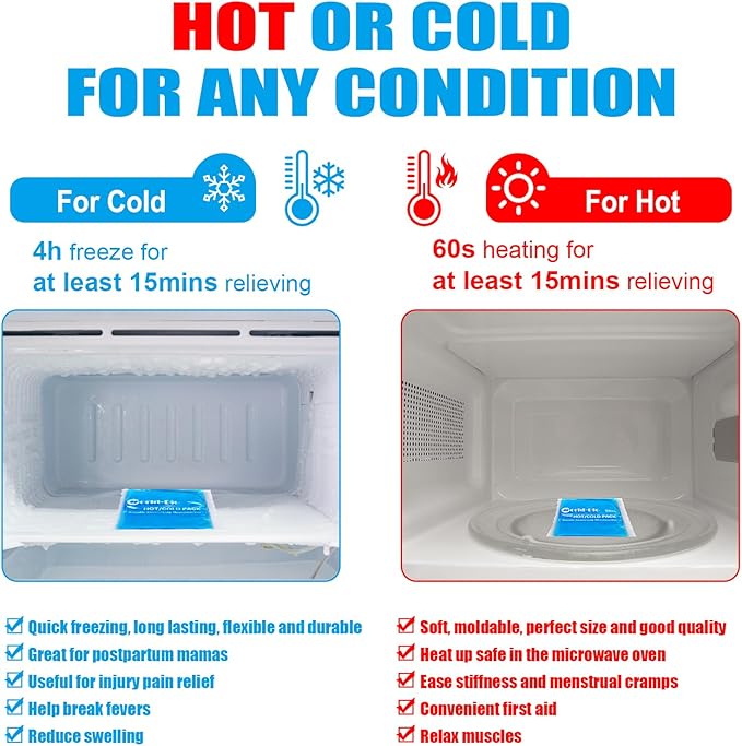 Reusable Gel Ice Packs (4 Pack) - Hot Cold Pack for Injuries, Pain Relief, Migraines - Gel Ice Pack Cold Compress for Back, Neck, Foot and Wrist - Flexible Cold Packs for Injuries - 5.1" x 6.5"