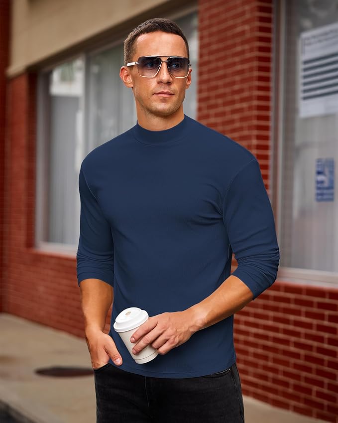 Mens Casual Mock Turtleneck Long Sleeve Basic Lightweight Slim Fit Pullover Tops Ribbed Thermal Undershirts