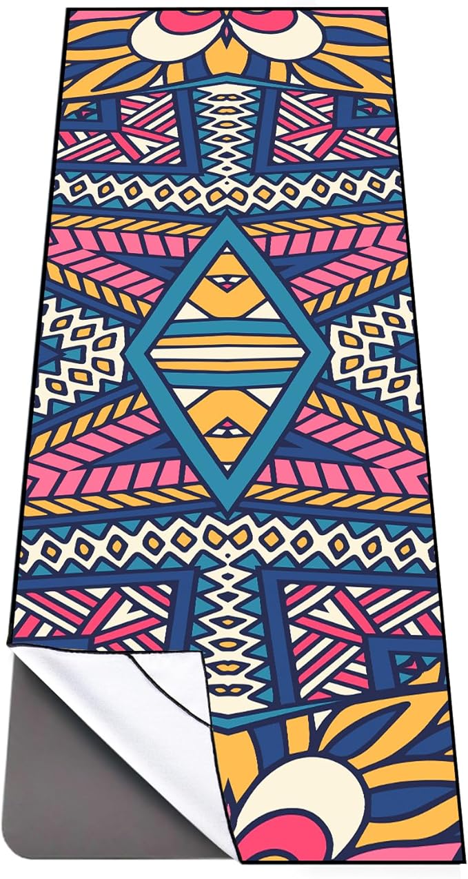 QiyI Yoga Mat Towel with Corner Pockets, Non Slip Sweat Absorbent Hot Yoga Towels, Soft Yoga Blankets with Travel Bag, Skidless Mat Cover for Workout, Gym, Fitness - 70"x26", Festival Mandala