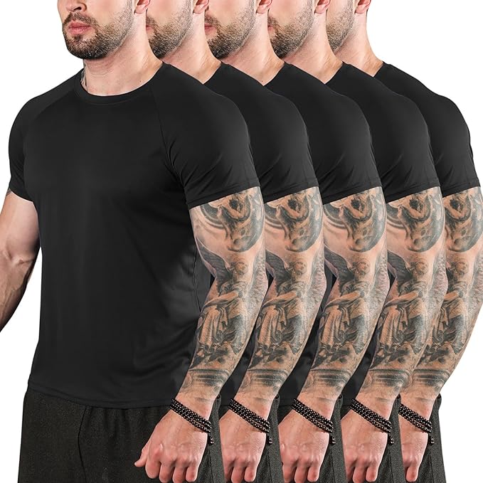 Sumolux 5 Pack Men’s Active Crew Neck T Shirts Quick Dry Athletic Running Gym Workout Short Sleeve Tee Tops Bulk