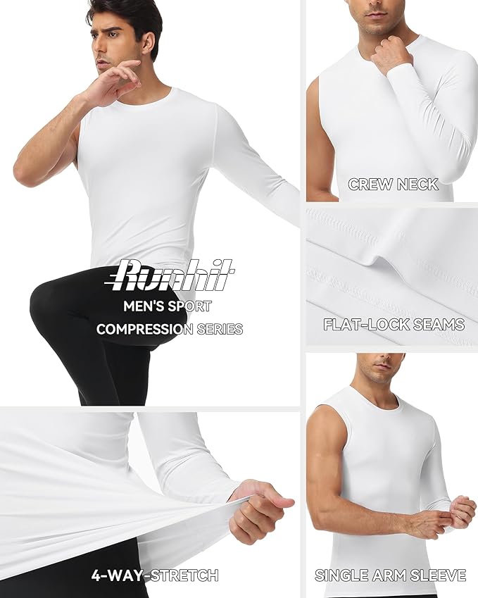 Runhit Men's Basketball One Arm Compression Shirts Long Sleeve 1/2 Single Arm Athletic Undershirt Workout Base Layer Top