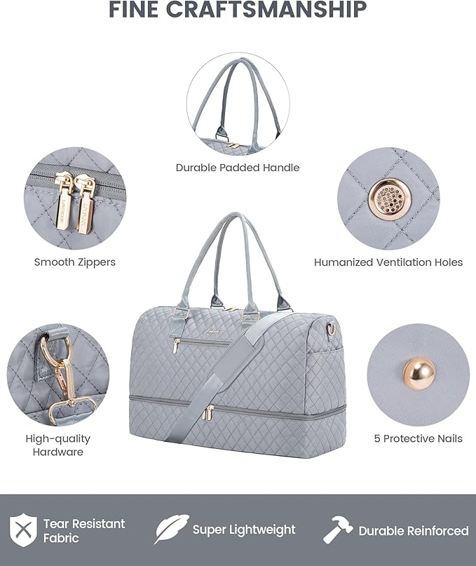 LOVEVOOK Travel Duffle Bag for Women, Weekender Overnight Bag with Shoe Compartment, Carry on Bag with Toiletry Bag, Gym Duffel Bag with Wet Pocket, Hospital Bags for Labor and Delivery 3 Pcs Set