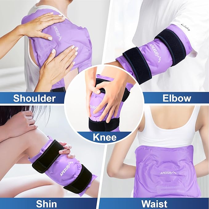 APEXUP Ice Pack for Knee Pain Relief, Large Reusable Wrap After Surgery, Flexible Gel Cold Pack for Injuries, Pain Relief for Back, Shoulder, Elbow, Ankle and Leg (Purple, XXL, 1PK)