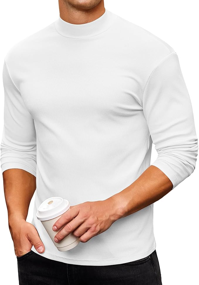 Mens Casual Mock Turtleneck Long Sleeve Basic Lightweight Slim Fit Pullover Tops Ribbed Thermal Undershirts